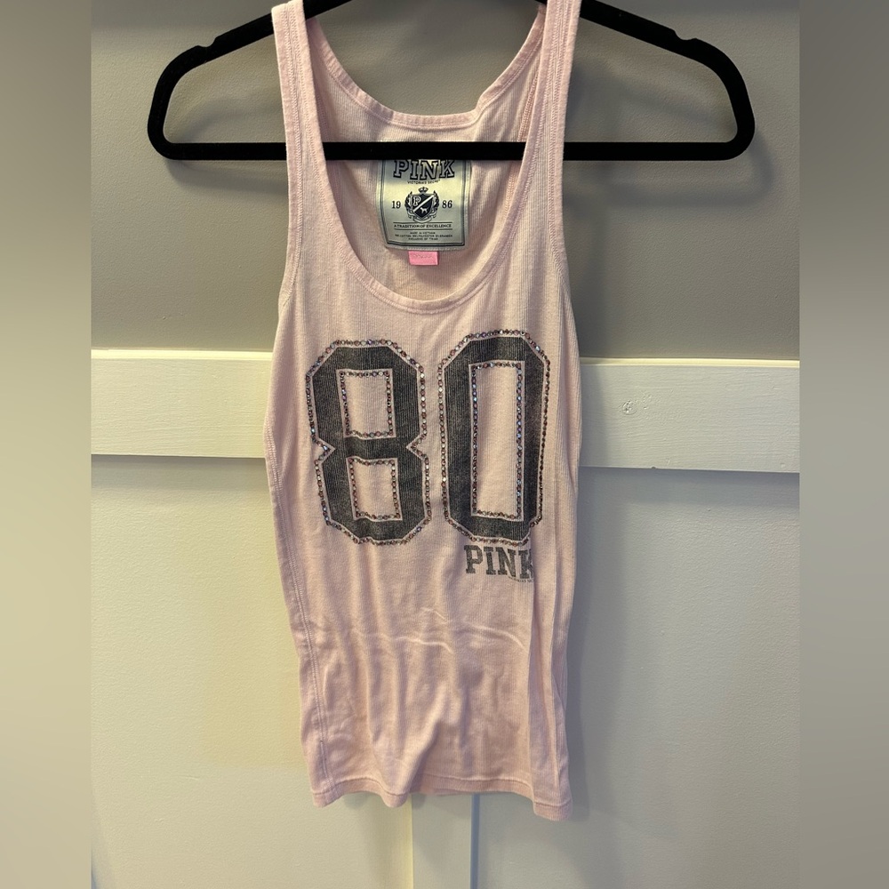 PINK rhinestone “80” tank top size S